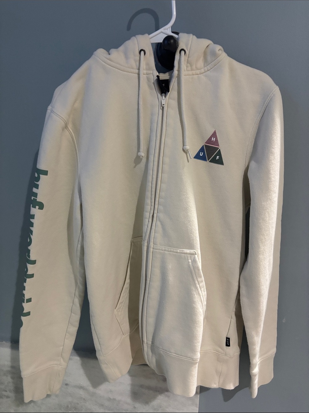HUF Cream Full-Zip Hoodie with Branded Neck Tag